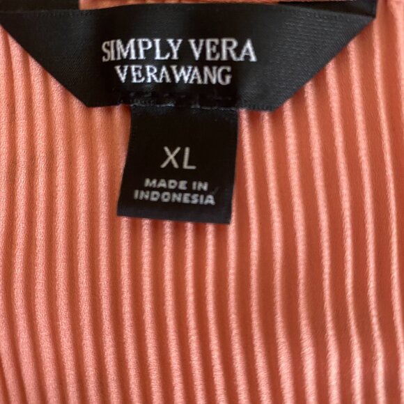 Simply Vera Wang Rosette Pink Pleated Chiffon Split Neck Peplum Blouse XL - Picture 5 of 12